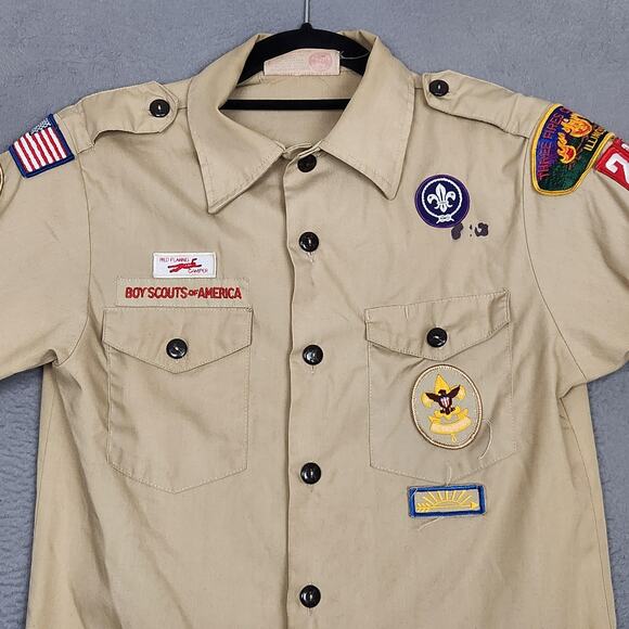Boy Scouts of America Shirt Youth Large Tan Uniform Patches BSA Made in USA - Picture 5 of 9